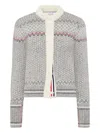 Thom Browne Cropped Crew Neck Cardigan With Fairisle Pattern In Gray