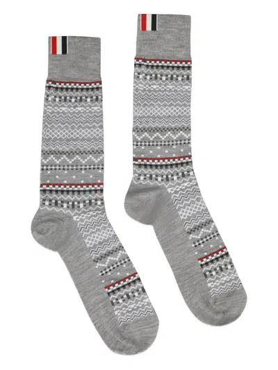 Thom Browne Fairisle Jacquard Socks In Gray