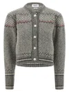Thom Browne Embroidered Wool Blend Cardigan In Gray