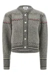 Thom Browne Embroidered Wool Blend Cardigan In Gray