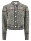 Thom Browne Embroidered Wool Blend Cardigan In Gray