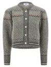 Thom Browne Embroidered Wool Blend Cardigan In Gray