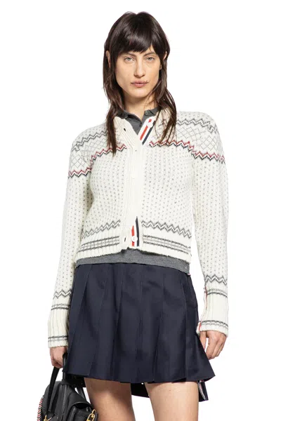 Thom Browne Fairisle Jersey Float Cardigan In Donegal In White