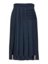 Thom Browne Dark Blue Dropped Back Pleated Skirt In Blue