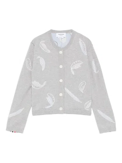 Thom Browne Feather-intarsia Cardigan In Gray