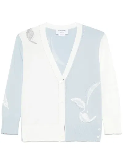 Thom Browne Feather-intarsia Cotton Cardigan In Blue