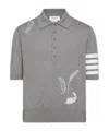 Thom Browne Feather-intarsia Cotton Polo Shirt In Gray