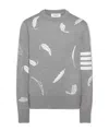 Thom Browne Gray Feather Intarsia Relaxed Fit Crew Neck Sweater In Gray