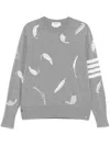 Thom Browne Feather-intarsia Cotton Sweater In Grey