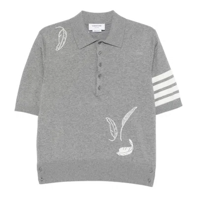 Thom Browne Feather Intasia 4-bar Polo Men In Gray