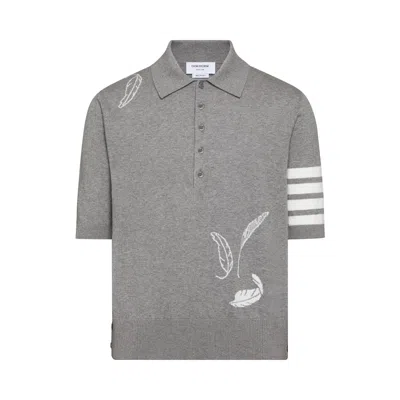 Pre-owned Thom Browne Feather Jersey Intasia Short-sleeve Polo 'light Grey' | Men's Size 3 In Gray