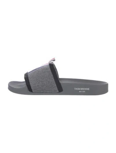 Pre-owned Thom Browne Felt Striped Slides In Grey