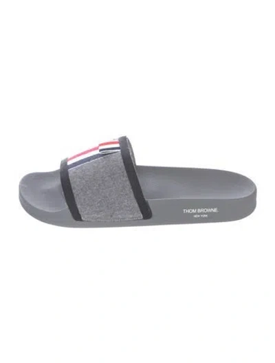 Pre-owned Thom Browne Felt Striped Slides In Grey