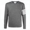 Thom Browne Tailored Grey Crew Neck Sweater With Horizontal Stripes In Gray
