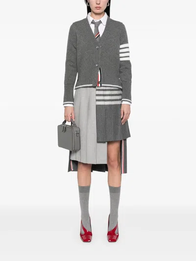 Thom Browne Fine Merino Intarsia Geese 4-bar V Neck Cardigan Women In Gray