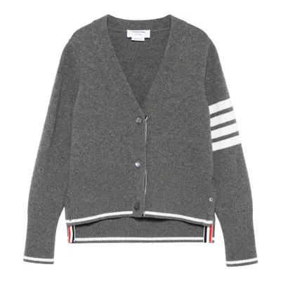 Thom Browne Fine Merino Intarsia Geese 4-bar V Neck Cardigan Women In Gray