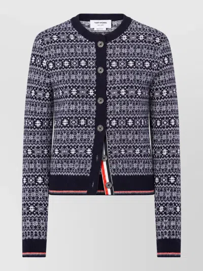 Thom Browne Fine Merino Wool Fair Isle Crewneck Cardigan In Blue
