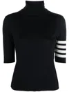 Thom Browne Fine Merino Wool Short-sleeve Turtleneck Sweater In Black