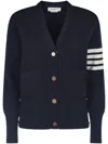 Thom Browne Fine Merino Wool V-neck Cardigan With Four-bar Stripe In Black