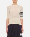 Thom Browne Fine Mesh Rib Stitch 3/4 Sleeve Tee In White