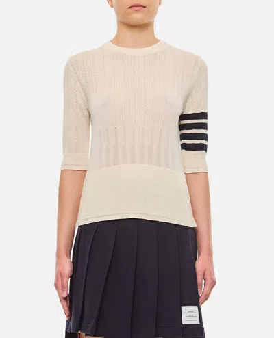 Thom Browne Fine Mesh Rib Stitch 3/4 Sleeve Tee In White