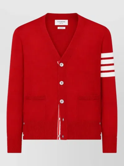 Thom Browne 4-bar Merino Wool Cardigan In Red