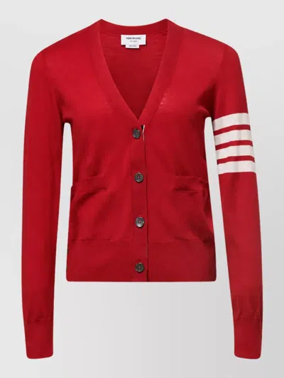 Thom Browne Fine-knit Relaxed-fit V-neck Cardigan In Red