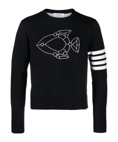Thom Browne Fish Icon-intarsia Jumper In Blue