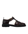 Thom Browne Fisherman Perforated Pebbled-leather Sandals In Black