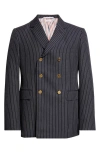 Thom Browne Fit 1 Pinstripe Double Breasted Wool Sport Coat In Black