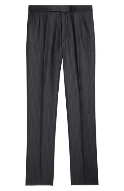 Thom Browne Fit 1 Pinstripe Wool Backstrap Pants In Dark Grey