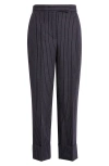 Thom Browne Fit 1 Pinstripe Wool Backstrap Virgin Wool Blend Pants In Black