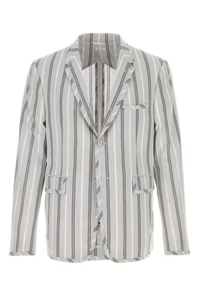 Thom Browne Striped Cotton Blazer In Gray