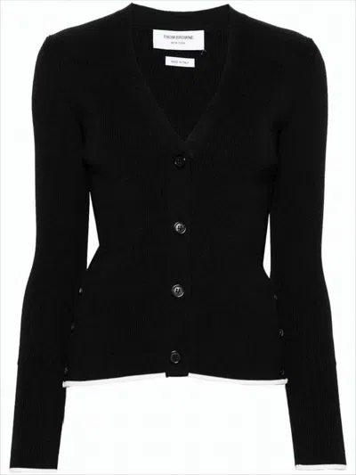 Thom Browne Fitted Black Wool-silk Blend Cardigan