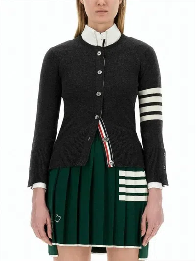 THOM BROWNE FITTED CASHMERE CARDIGAN WITH CONTRASTING STRIPES