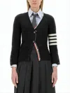 Thom Browne Fitted Cashmere Cardigan With Deep V-neck And Button Details In Black