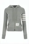 Thom Browne Fitted Grey Zip-up Hoodie With Signature Stripes Detail In Gray
