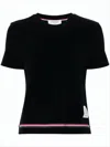 Thom Browne Fitted Short-sleeved Top With Striped Hem And Label Patch In Black