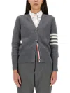 Thom Browne Fitted V-neck Cardigan With Striped Detail In Gray
