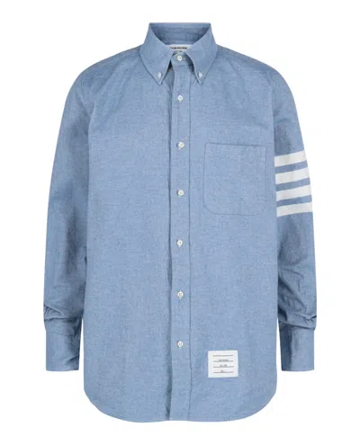 Thom Browne Flannel 4-bar Straight Fit Shirt Man Polo Shirt Multicolored Size L Cotton In Blue