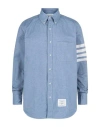 Thom Browne Flannel 4-bar Straight Fit Shirt Man Polo Shirt Multicolored Size L Cotton In Blue