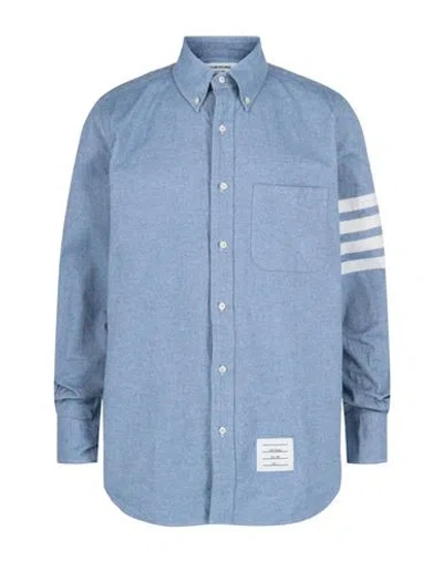 Thom Browne Flannel 4-bar Straight Fit Shirt Man Polo Shirt Multicolored Size L Cotton In Blue