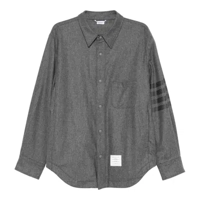 Thom Browne Flannel 4-bar Shirt Jacket Men In Gray