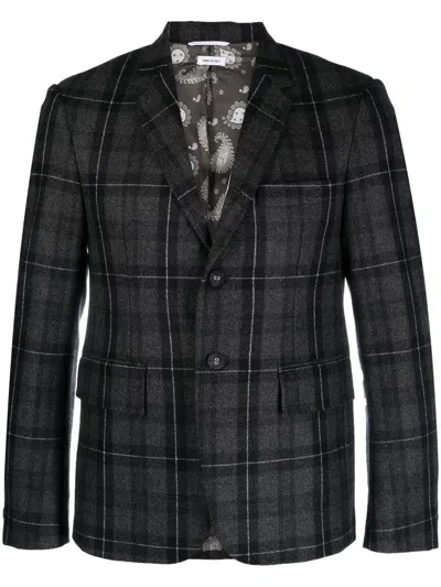 Thom Browne Flannel Single-breasted Blazer In Charcoal