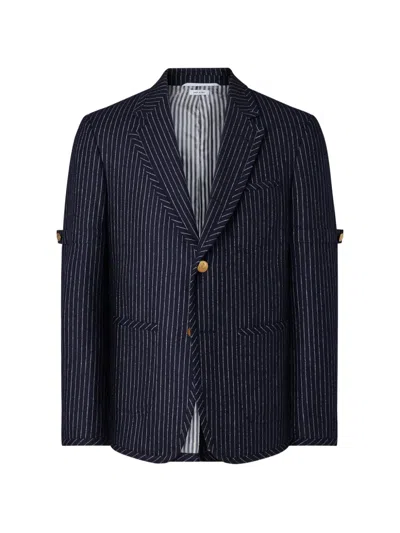 Thom Browne Flannel Chalk Stripe Sportcoat With Armband In Blue