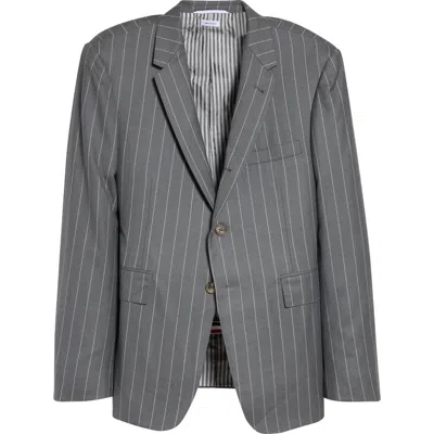 Thom Browne Flannel Chalk Stripe Sportcoat With Armbands In Gray