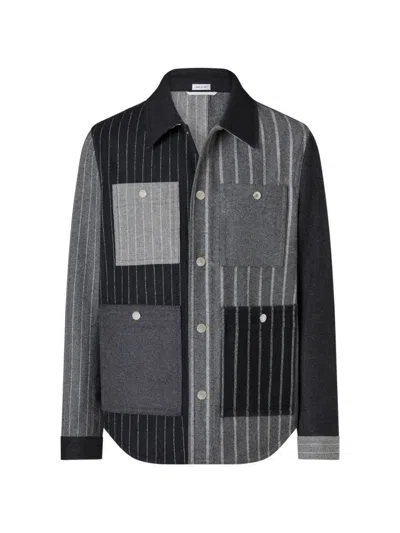 Thom Browne Flannel Fun-mix Banker-stripe Jacket In Gray