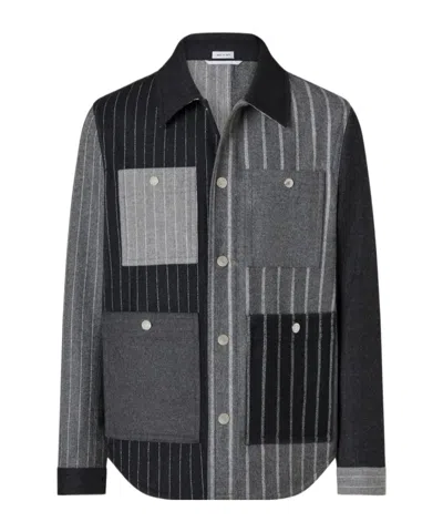 Thom Browne Flannel Fun-mix Banker-stripe Jacket In Gray