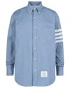 Thom Browne Light Blue Solid Flannel Shirting 4-bar Nametag Straight Fit Shirt