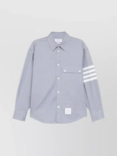Thom Browne Flannel Shirt Featuring Button-down Collar In Blue